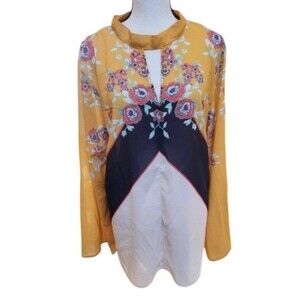 Suzanne Betro Plus Size 1X Bow Back Floral Blouse Long Sleeve